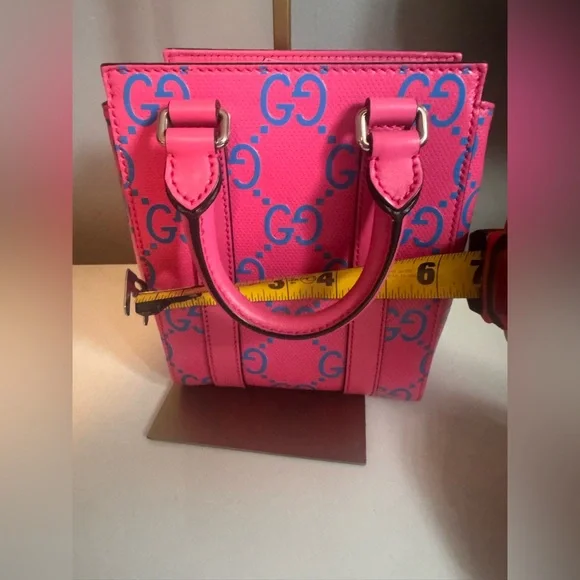Gucci Hot Pink GG Mini Tote with Blue Logo - Picture 13 of 16